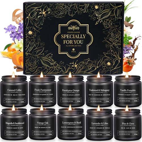 10 Pack Scented Candles for Men, Masculine Candle Gift Set with Woody & Fresh Scents, Soy Wax Aromatherapy Candles for Hom...
