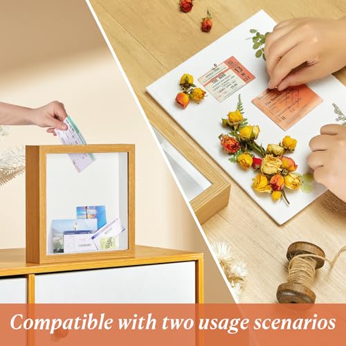 MUXIUNT Travel Adventure Challenge Archive Shadow Box Picture Frame with Slot,12x12 Travel Ticket Card Memory Box for Keep...