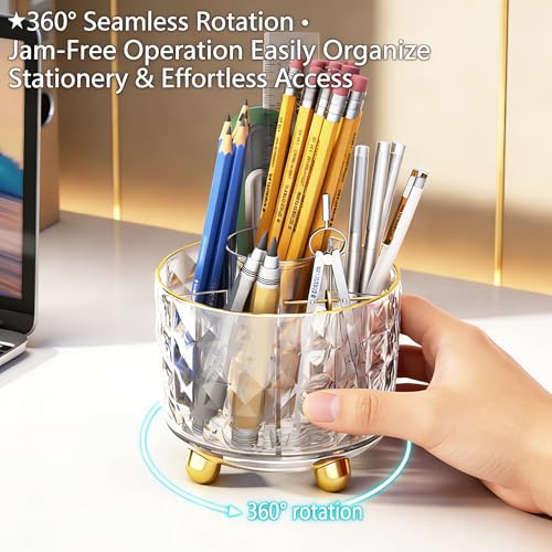 GOTOBA 360° Rotating Pencil Holder for Desk, Makeup Brush Holder with 6 Slots, Desk Organizer for Writing Utensil, Office ...