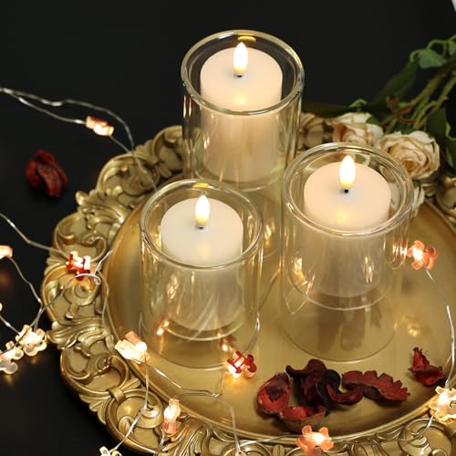 NURADA Flameless Candles with Remote Timer - Glass Real Wax 3D Wick LED Pillar Votive Candle Set Battery Operated Flickeri...