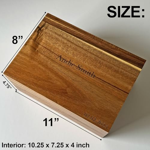 Wooden Keepsake Box Large - Personalized Memory Box, Acacia Wood Chest with Lid, Engraved Hidden Message, Decorative Memor...