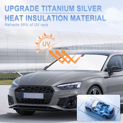 SINGARO 300T Universal Car Windshield Sun Shade, Foldable Reflective for Windshield & Window Shades with Overlapping Desig...