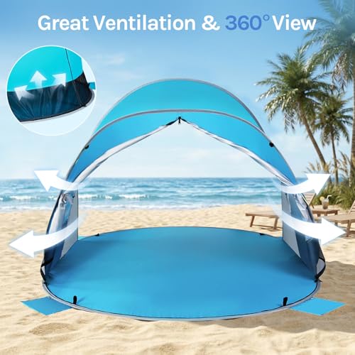 Wolfwise Pop up Beach Tent Sun Shelter with UPF50+ UV Protection, Instant Easy Setup Popup Beach Shade Canopy for 3 Perso...