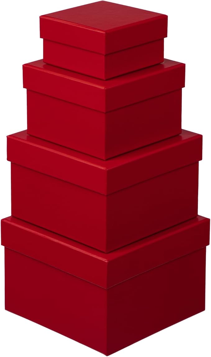 Oairse Gift Boxes for Presents Red Gift Boxes with Lids Nested Box with Lid 4 Packs Small Box Set for Bridesmaid, Proposa...