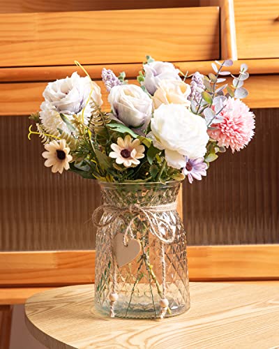 Aubcee Fake Flowers with Vase, Faux Peony Silk Flowers for Home Decor,Fake Flowers with Vase for Coffee Table Decor,Living...