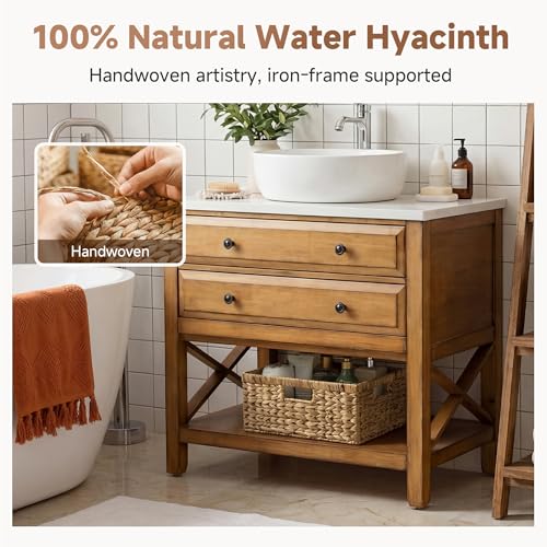 StorageWorks Large Rectangular Wicker Basket, Water Hyacinth Storage Basket with Built-in Handles, 1 Pack