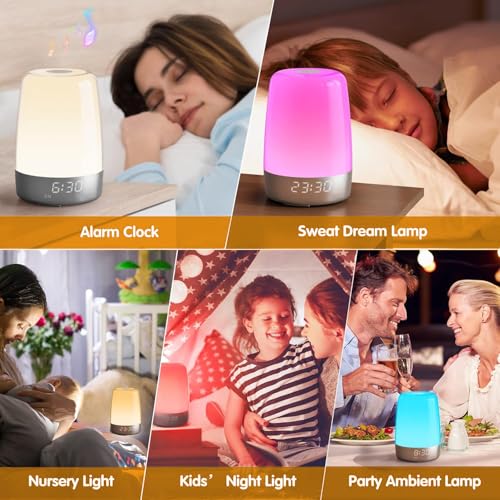 winshine Touch Wake Up Night Light with Sunrise Simulation Alarm Clock, 3 Ways Dimmable Warm White Bedside Lamp for Kid Be...