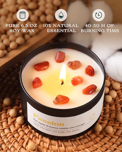 AOOVOO Crystal Energy Candles Set for Women - 4 Pack 26 oz Soy Wax Candles for Home Scented, 200 Hour Long Lasting Candle,...