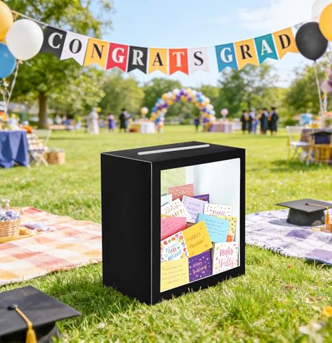 SietDESEO Black Card Box for Party with Clear Window Large Gift Card Box Holder for Wedding Reception Birthday Graduation ...