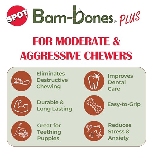 SPOT Bam-Bones Plus T Bone – Bamboo Fiber & Nylon Dog Chew Toy for Moderate to Aggressive Chewers, Durable Long Lasting & ...