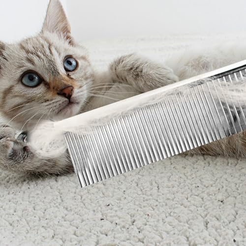 Flezoo 2PCS Dog and Cat Brush, Stainless Steel Pets Grooming Comb Kit, Detangler Deshedding Brush, Metal Knots Hair Remove...