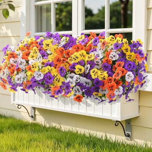 Alupssuc 48 Bundles Artificial Flowers for Outdoors, Fake Spring Flowers for Decoration, UV Resistant Realistic Pansies wi...
