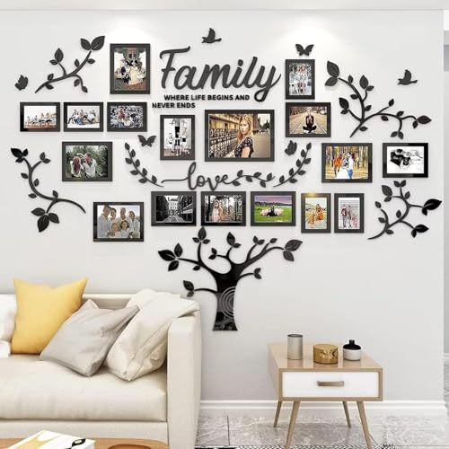 hejiagongsi Picture Frames Collage Wall Decor - Family Tree Wall Decor for Living Room 4x6 5x7 8x10 11x14 3D DIY-Acrylic F...
