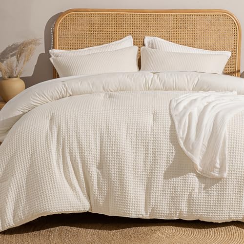 David's Home Waffle Weave Comforter Set 3PCS Queen Size, Soft Breathable Lightweight Cozy Skin-Friendly Warm for All Seaso...