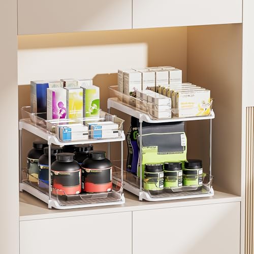 Delamu 2-Tier Multi-Purpose Bathroom Under Sink Organizers and Storage, Stackable Kitchen Pantry Organization, Pull Out Me...