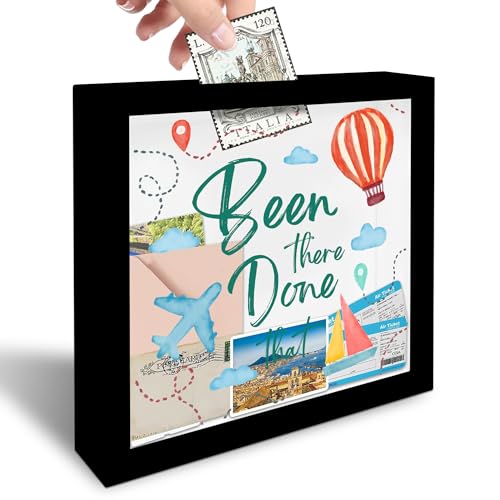 8" x 8" Black Travel Shadow Box Frame - Graffiti Been There Done That - Travel Wooden Display Memory Saver with Slot for T...