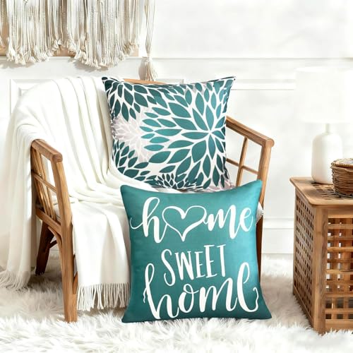 RYSMIYOU Decorative Throw Pillow Covers Set of 4 Green Pillow Covers 16x16 inch Farmhouse Throw Pillow Cover Linen Square ...