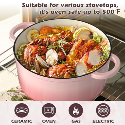 Umite Chef 5QT Enameled Cast Iron Dutch Oven Pot with Lid, Heavy-Duty Cookware for Bread Baking, Braising, Stews, Roastin...