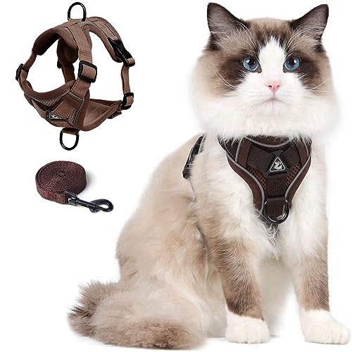 Cat Harness and Leash Set, Upgraded Escape Proof Adjustable Kitten Vest with Lead for Small Cat Outdoor Walking, Soft Brea...