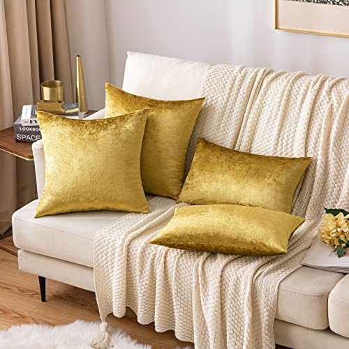 MIULEE Velvet Throw Pillow Covers 18x18 Inch, Pack of 2 - Golden, Super Soft Decorative Square Cushion Cases Modern Luxury...