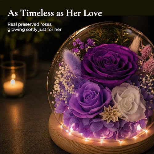 FIACO Gifts for Women Mom Mothers Day Birthday Preserved Flowers in Glass Dome Forever Fresh Flowers for Delivery Eternal ...