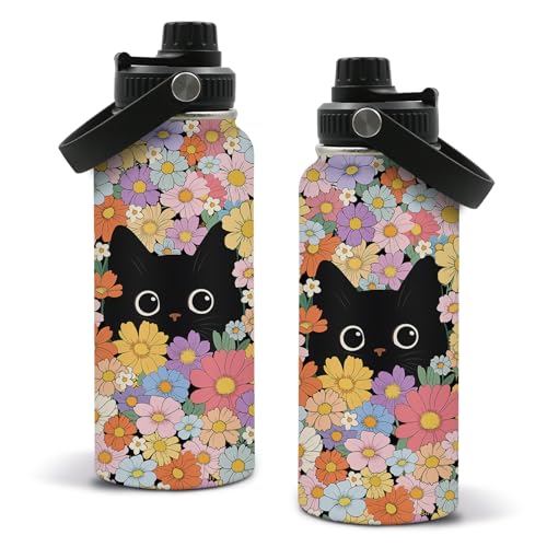 CGMIBAS Cat Water Bottle 32oz - Insulated Stainless Steel for Pets - Leak Proof Straw Lid, BPA-Free - Ideal Cat Gifts for ...