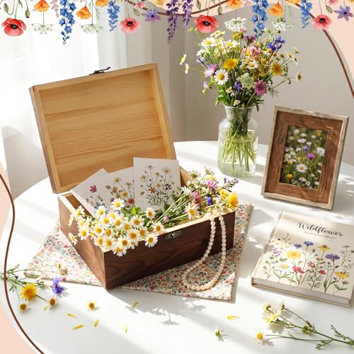 Gerrii Wildflower Wooden Keepsake Box Wedding Baby Shower Spring Flower Memory Storage Box with Buckle for Birthday Bridal...