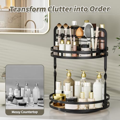 360° Rotating Makeup Organizer, 2-Tier Black Perfume Organizer for Dresser, Bathroom Organizers Countertop, Perfume Shelf ...