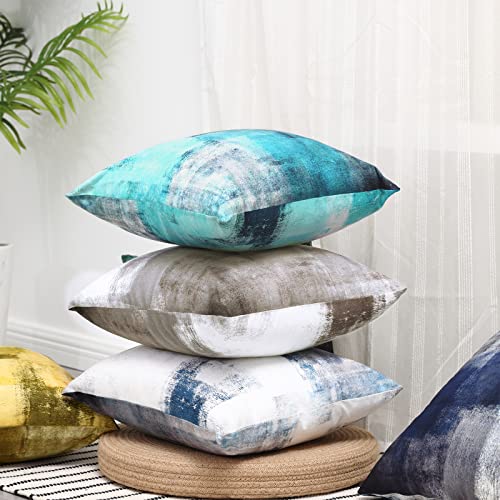 Alricc Set of 2 Turquoise and Grey Art Artwork Contemporary Decorative Gray Home Decorative Throw Pillow Covers Cushion Co...