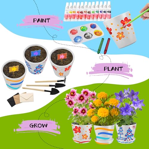 Paint & Plant Children’s Gardening Kit for Girls Boys Toys Garden Flower Gardening Gift for Kids Flower Pots Seeds Art Cra...