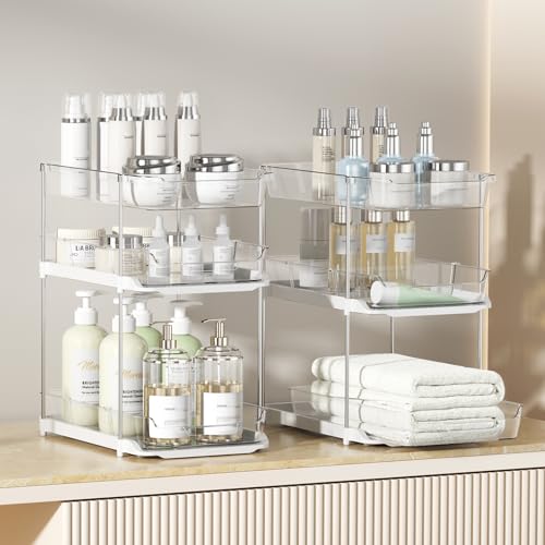 Delamu 2 Sets of 3-Tier Bathroom Under Sink Organizers and Storage, Multi-Purpose Stackable Pantry Organization and Storag...