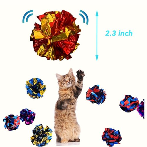 QUVOVID Cat Crinkle Ball Toys 10 Packs for Indoor Cats to Kill Time and Keep Fit, 2.3 Inch Colorful Mylar Crinkle Balls At...
