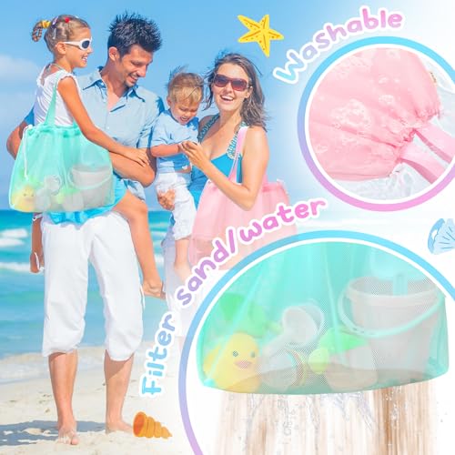Tagitary Beach Toys Kids Beach Bag Tote with Drawstring, Pink Blue Mesh Bag Travel Beach Essentials for Kids Swim Pool Gym...