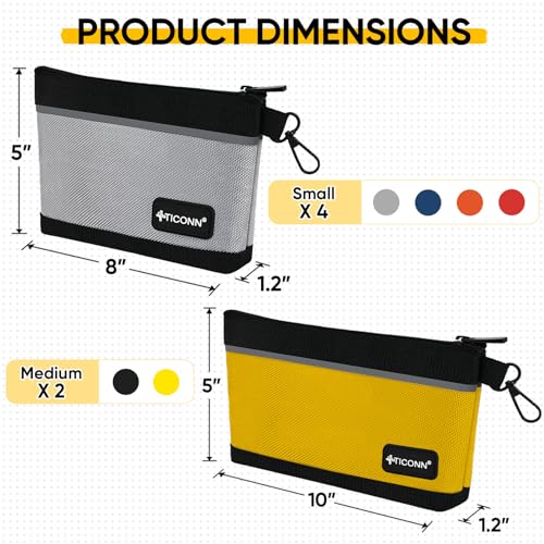 TICONN Tool Pouches with Zipper, 1680D Oxford Small Tool Bags, Waterproof Utility Bag Zipper Pouch for Tool Organizers and...