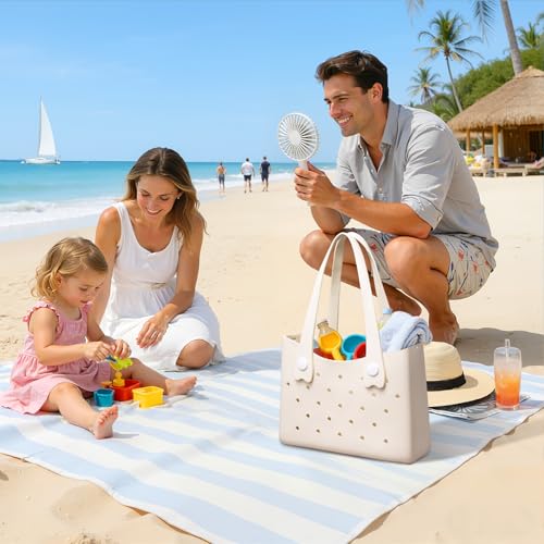 Larcenciel Rubber Tote Bag, Perforated Design Waterproof Beach Bags for Women with Shoulder Strap, Summer Travel Beige Han...