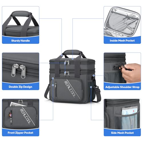 RealCool Lunch Bag, Insulated Lunch Box for Men Women, Double Deck Leakproof Soft Cooler Bag with Adjustable Strap, Reusab...