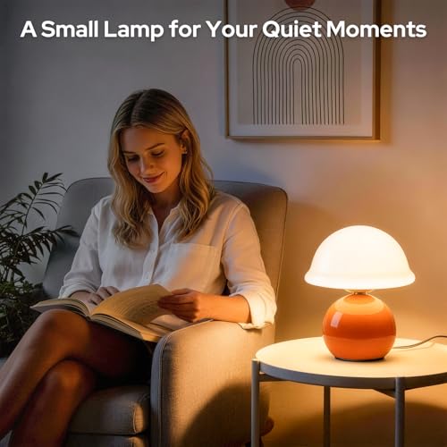 Komothala Mushroom Table Lamp for Bedroom, Cozy Bedside Lamp with Glass Shade, Stepless Dimmable Nightstand Lamp for Relax...