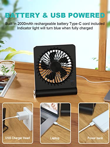 Tevelecin Small Desk Fan,Rechargeable USB Fan Battery Operated,Ultra Quiet, Strong Wind, 3 Speeds Travel Fans