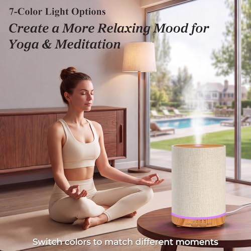 URPOWER 100ML Essential Oil Diffusers for Home with Linen Cover 7 Color Changing Lights, Timer & Auto-Off Scent Diffuser O...