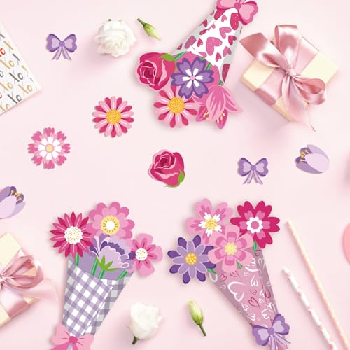 SMUAENSS 48 Set Mothers Day Craft Flower Bouquet Craft Kit DIY Paper Flower Crafts, Handmade Thankful Gifts for Teacher Ap...