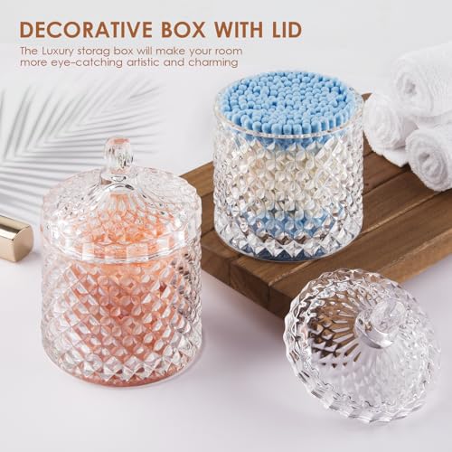 ALAMHI Q tip and Cotton Ball Holder Glass Apothecary Jar with lid, Small Bathroom Vanity Organizer and Storage Qtip Jar fo...