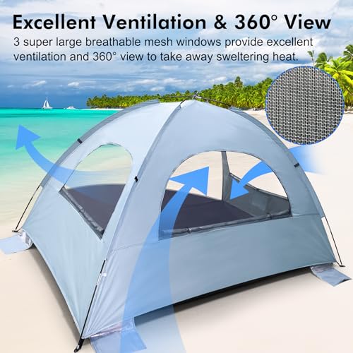 WhiteFang Beach Tent Anti-UV Portable Sun Shade Shelter for 3/4/6/8 Person, Extendable Floor with 3 Ventilating Mesh Windo...