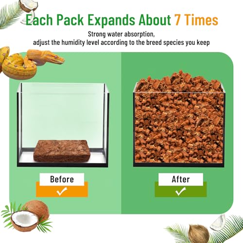 Riare 4 Pack Natural Coconut Chip Substrate for Reptiles- Compressed Coconut Husk Reptiles Bedding, Coco Husk Chip Terrari...