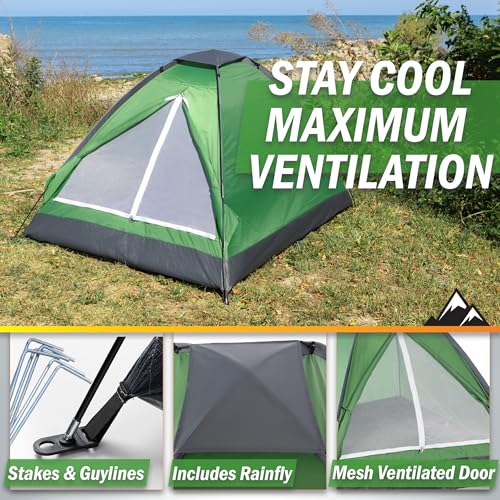 2 Person Camping Tent with Rain Fly and Carrying Bag – Lightweight Outdoor Pop Up Tents for Camping Essentials, Music Fest...