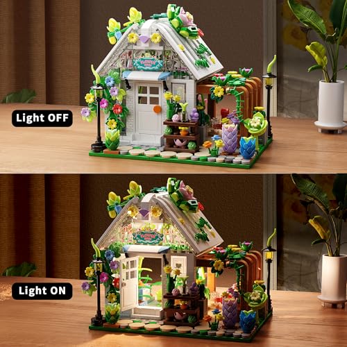 TYCOLE Flower House Building Set with Lights, Garden House Building Toy Kits Compatible with Trend, Creative Greenhouse Pl...