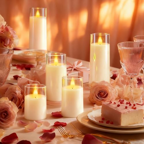 Raycare Flameless Candles Battery Operated with Remote Timer, Acrylic Flickering LED Pillar Candle for Valentine's Day, Ho...