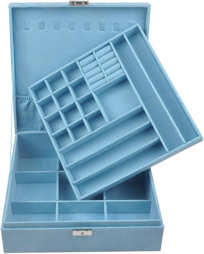 GYJOYERO Jewelry Boxes 10 x 10 Inches 2-layer Handle Necklace Holder Organizer Jewellery Women Rings Storage Display Girls...
