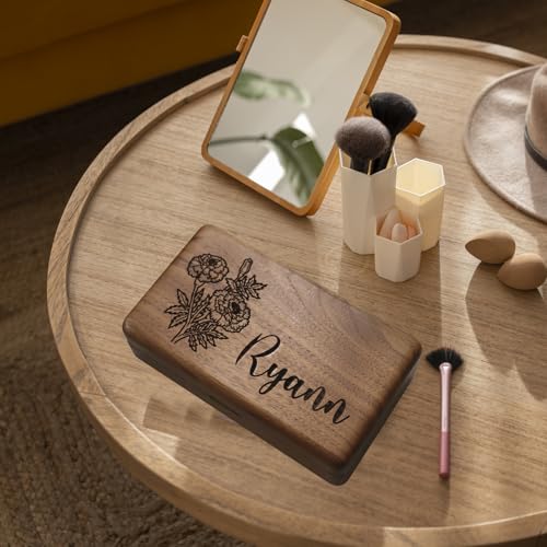 EIFLR Same-Day Shipping, Custom Wooden Jewelry Box Personalized Jewelry Organizer Travel Case With Name and Birth Flower f...
