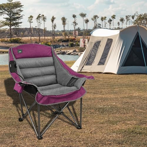 Northroad Oversized XL Padded Camping Chair w/Cell Phone Holder, Large Camp Lounge Chair, Foldable Lawn Chair w/Cup Holde...