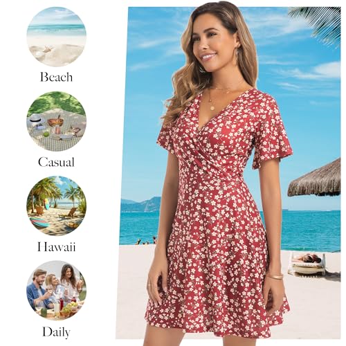 ChongBaiJia 3 Piece Womens Sundresses Summer Floral Short Sleeve Wrap V Neck A-Line Midi Casual Vacation Dresses 2025